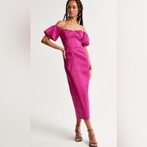 Abercrombie & Fitch Taffeta Off-The-Shoulder Midi Dress L Tall